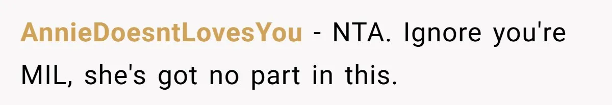 AnnieDoesntLovesYou − NTA. Ignore you're MIL, she's got no part in this.