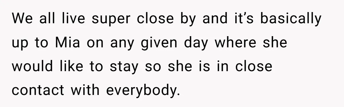 We all live super close by and it’s basically up to Mia on any given day where she would like to stay so she is in close contact with everybody.