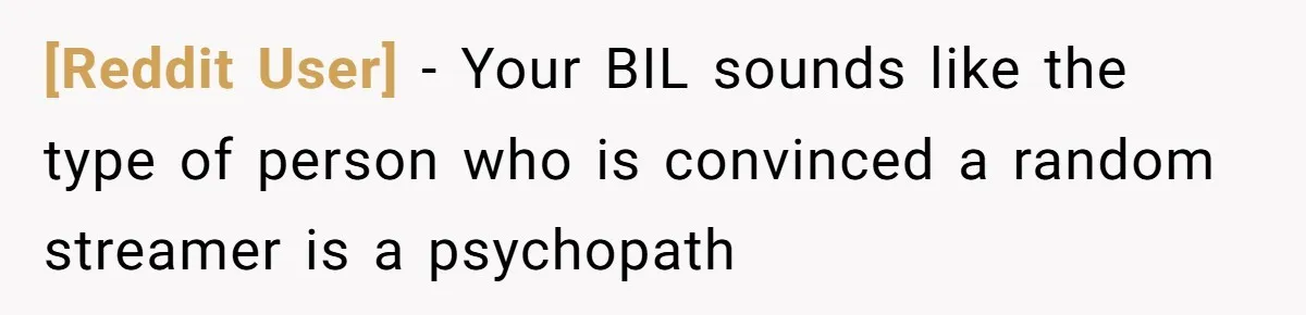 [Reddit User] − Your BIL sounds like the type of person who is convinced a random streamer is a psychopath