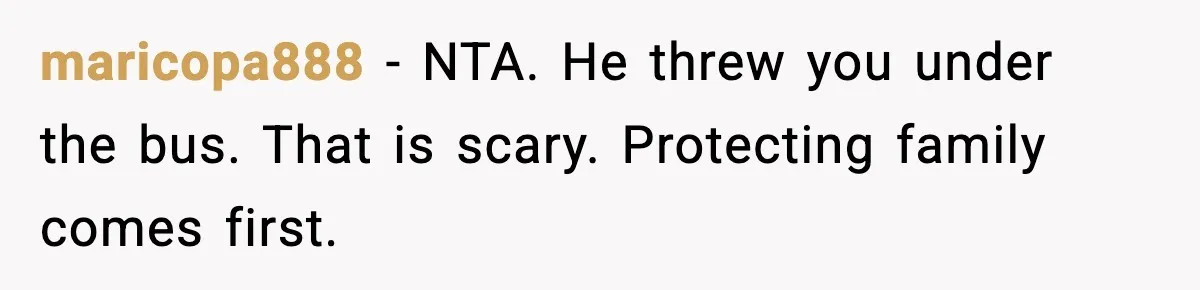 maricopa888 - NTA. He threw you under the bus. That is scary. Protecting family comes first.