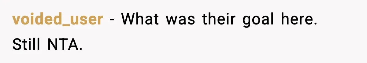 voided_user - What was their goal here. Still NTA.