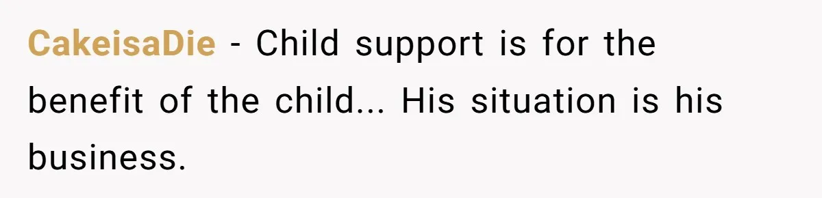 CakeisaDie − Child support is for the benefit of the child... His situation is his business.