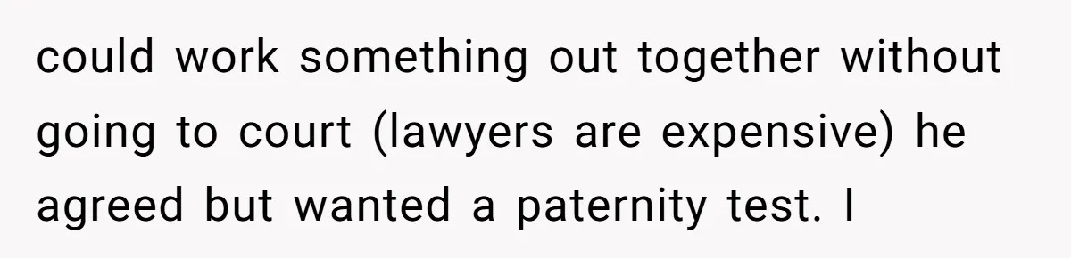 could work something out together without going to court (lawyers are expensive) he agreed but wanted a paternity test. I