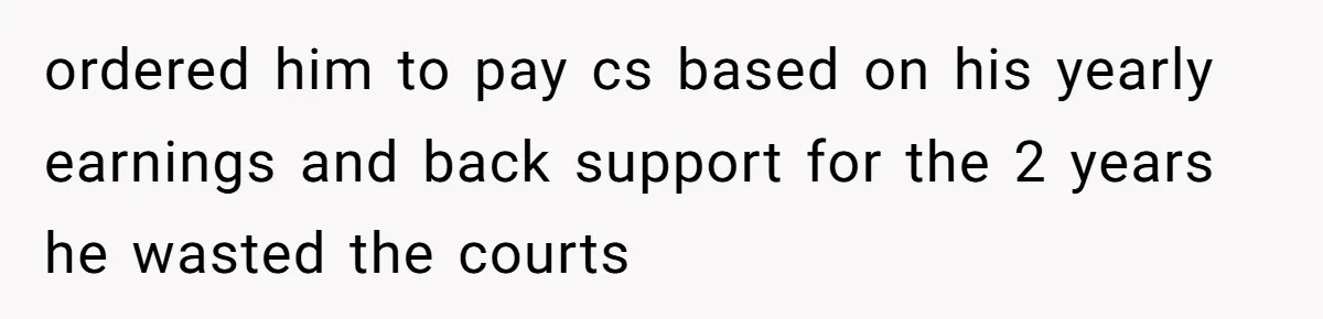 ordered him to pay cs based on his yearly earnings and back support for the 2 years he wasted the courts