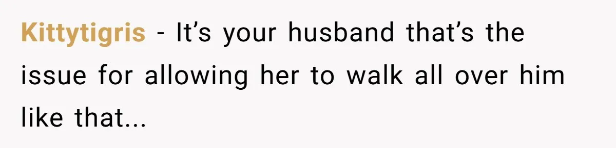 This Wife Finally Told Her Mother-in-Law to Stop Demanding Her Husband’s Attention Kittytigris − It’s your husband that’s the issue for allowing her to walk all over him like that...