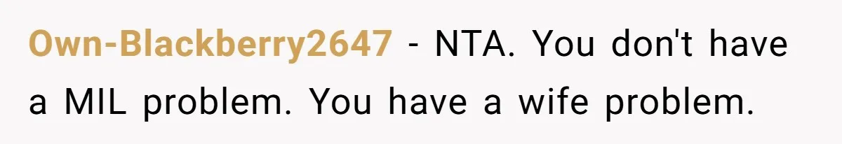 Own-Blackberry2647 − NTA. You don't have a MIL problem. You have a wife problem.