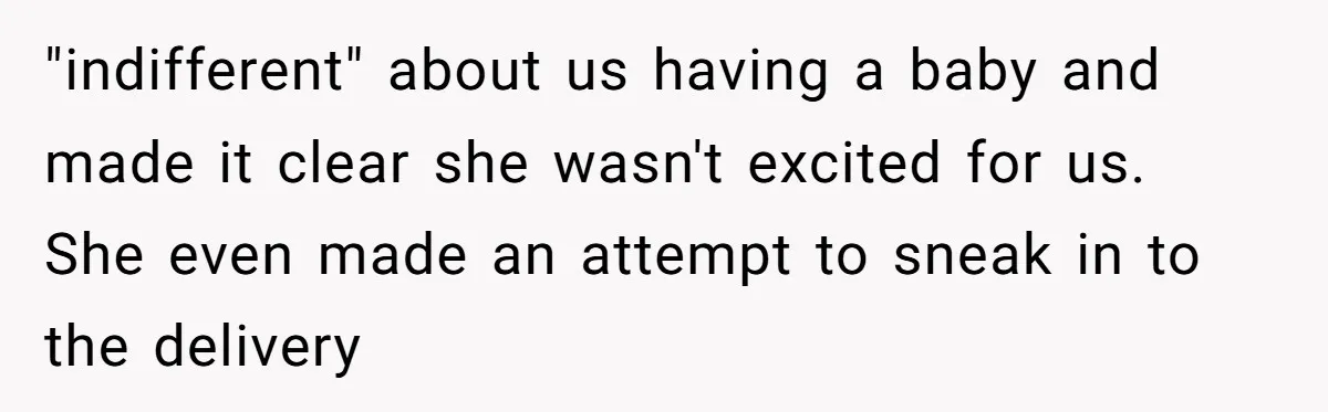 This Wife Finally Told Her Mother-in-Law to Stop Demanding Her Husband’s Attention "indifferent" about us having a baby and made it clear she wasn't excited for us. She even made an attempt to sneak in to the delivery