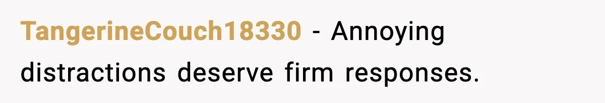TangerineCouch18330 - Annoying distractions deserve firm responses.