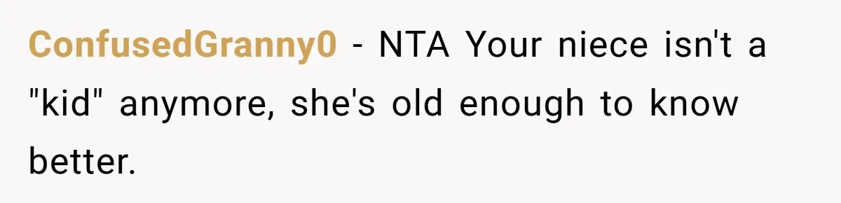 ConfusedGranny0 − NTA Your niece isn't a "kid" anymore, she's old enough to know better.