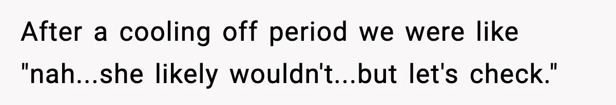 After a cooling off period we were like "nah...she likely wouldn't...but let's check."
