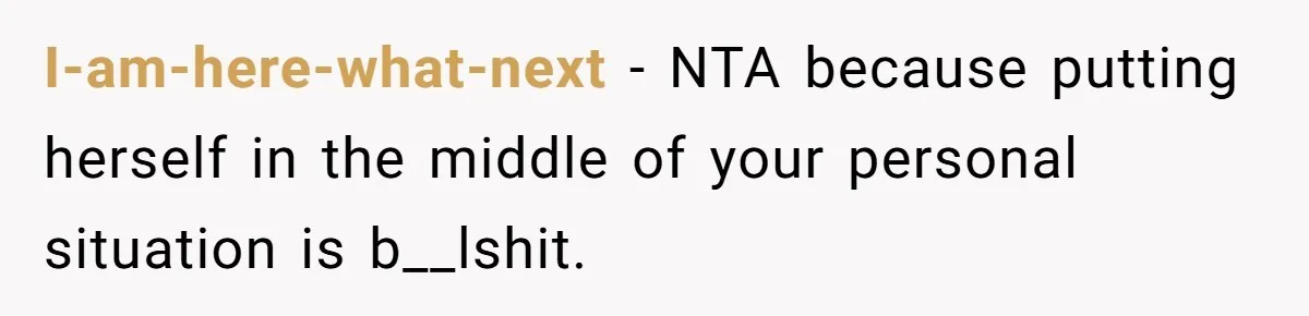 I-am-here-what-next − NTA because putting herself in the middle of your personal situation is b__lshit.