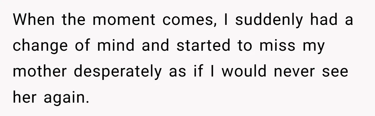 When the moment comes, I suddenly had a change of mind and started to miss my mother desperately as if I would never see her again.