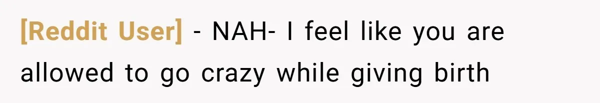 [Reddit User] − NAH- I feel like you are allowed to go crazy while giving birth