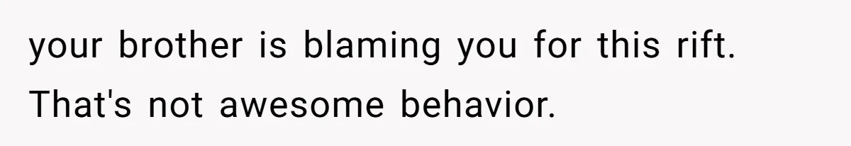your brother is blaming you for this rift. That's not awesome behavior.