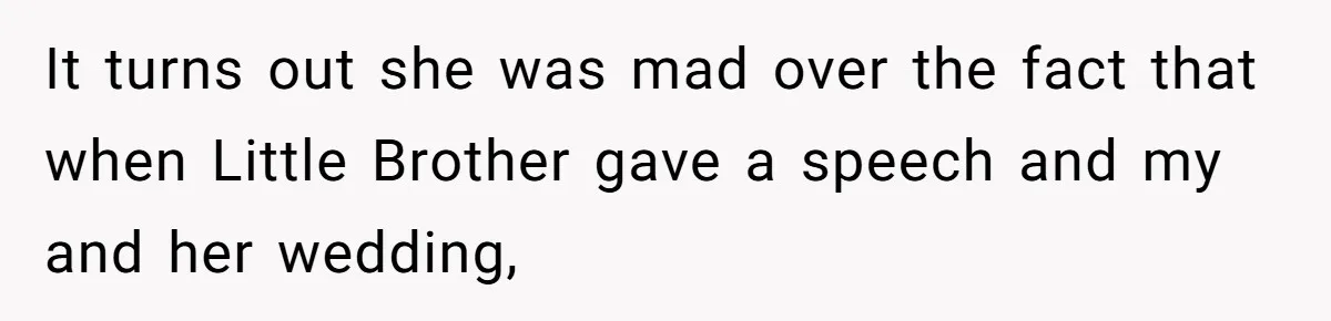 It turns out she was mad over the fact that when Little Brother gave a speech and my and her wedding,