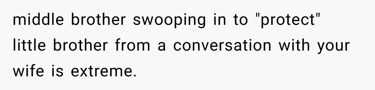 middle brother swooping in to "protect" little brother from a conversation with your wife is extreme.