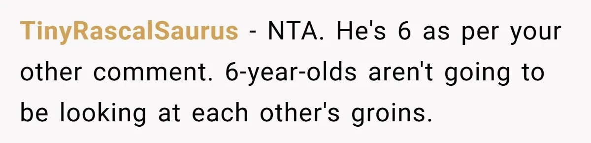 TinyRascalSaurus − NTA. He's 6 as per your other comment. 6-year-olds aren't going to be looking at each other's groins.