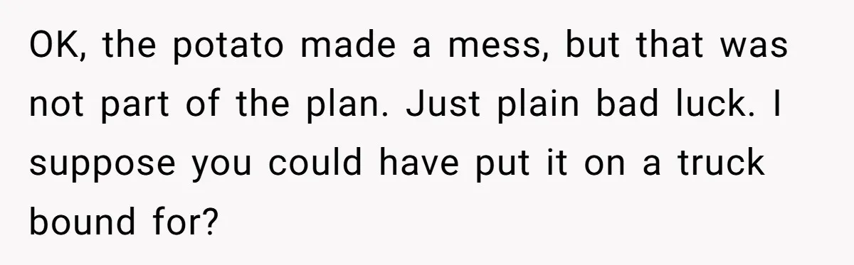 Control Freak Mom Hides Tracker In Daughter's Bag, Then Gets Rotten Potato Revenge Mailed Back OK, the potato made a mess, but that was not part of the plan. Just plain bad luck. I suppose you could have put it on a truck bound for?