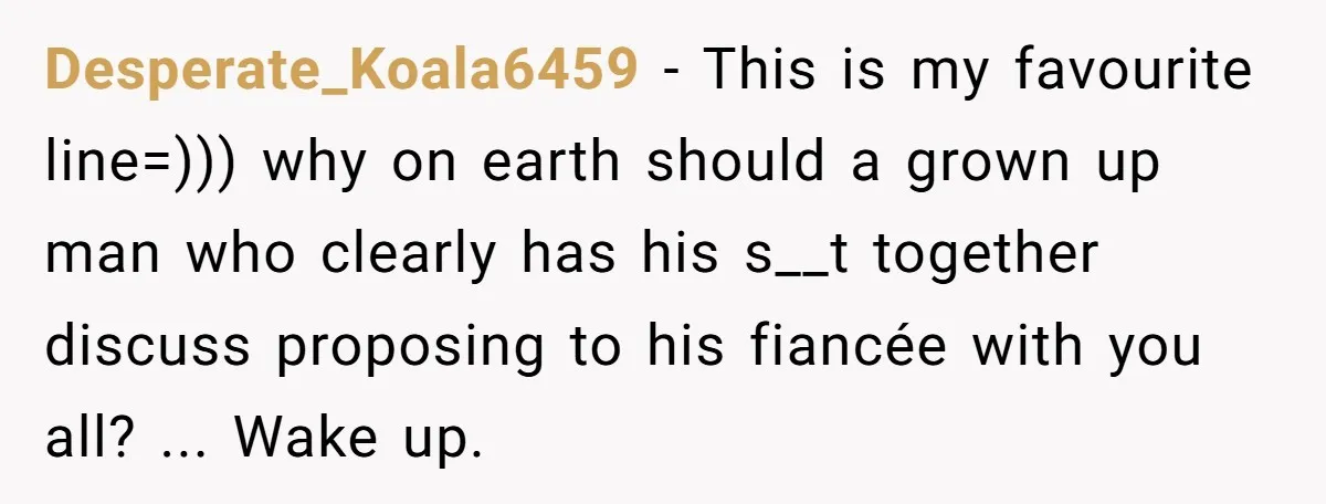 Why a Brother Had to Hide His Holiday Plans to Avoid Family Judgment Desperate_Koala6459 − This is my favourite line=))) why on earth should a grown up man who clearly has his s__t together discuss proposing to his fiancée with you all? ......
