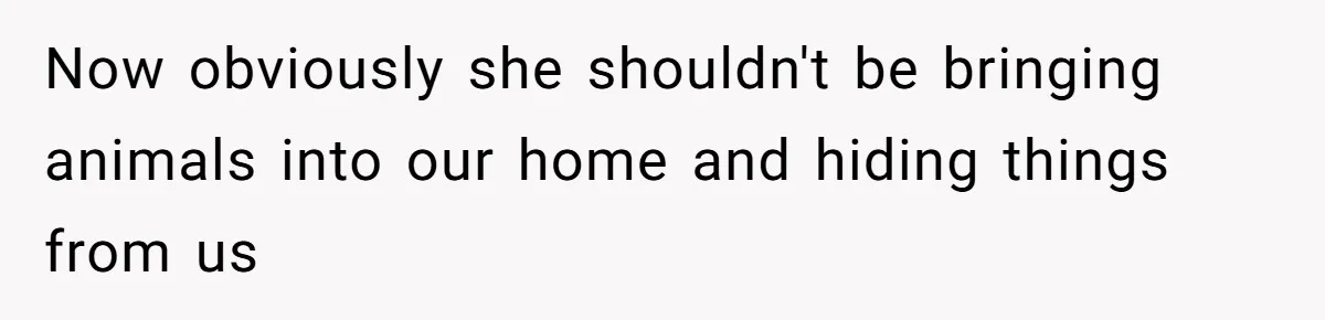 Now obviously she shouldn't be bringing animals into our home and hiding things from us