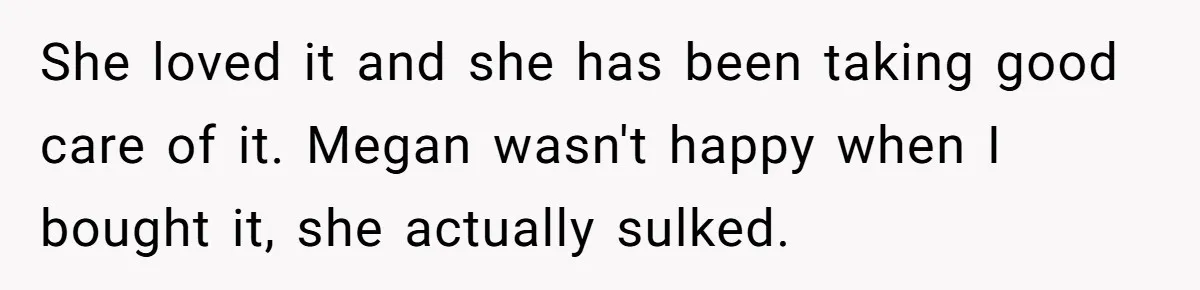 She loved it and she has been taking good care of it. Megan wasn't happy when I bought it, she actually sulked.