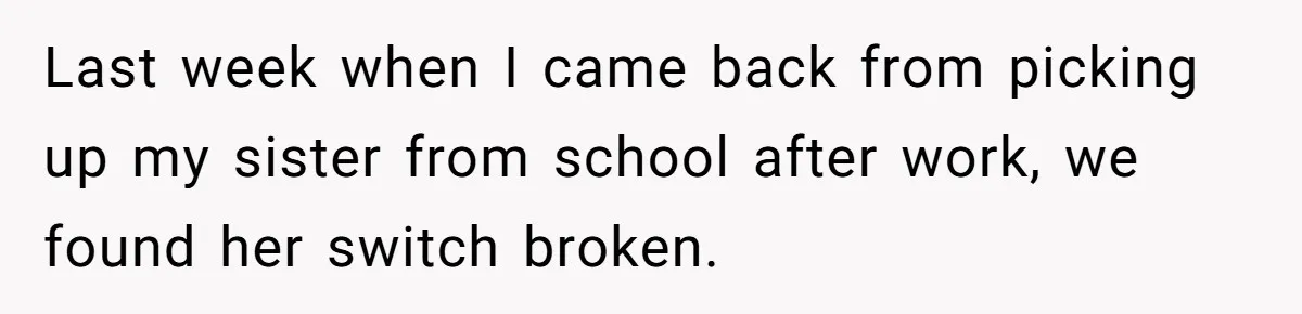 Last week when I came back from picking up my sister from school after work, we found her switch broken.