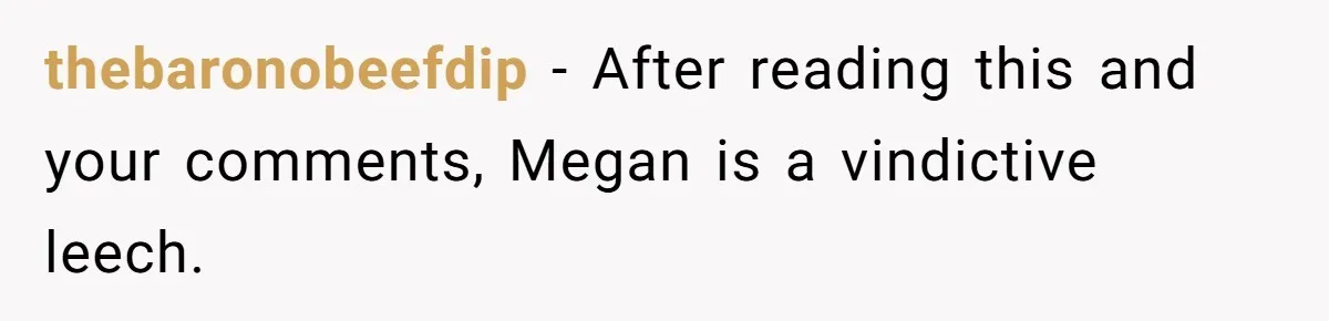 thebaronobeefdip − After reading this and your comments, Megan is a vindictive leech.