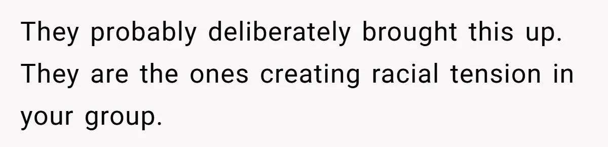 They probably deliberately brought this up. They are the ones creating racial tension in your group.
