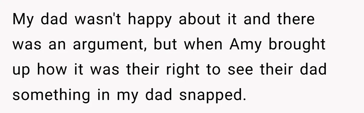 My dad wasn't happy about it and there was an argument, but when Amy brought up how it was their right to see their dad something in my dad snapped.