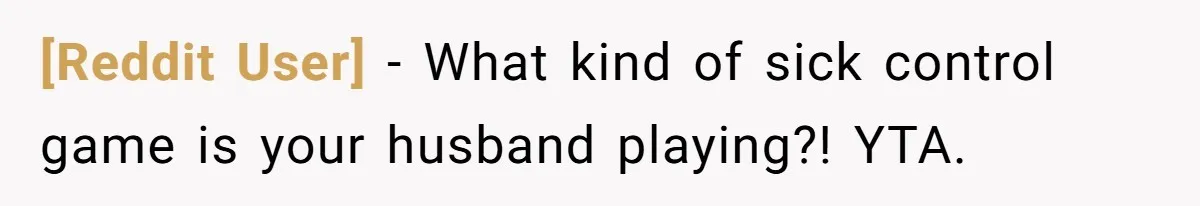 [Reddit User] − What kind of sick control game is your husband playing?! YTA.