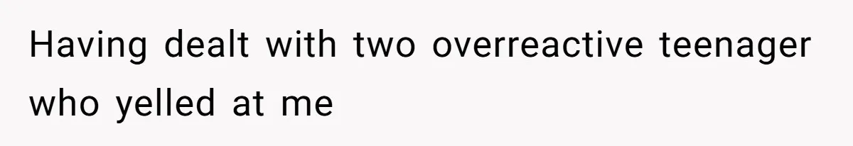 Having dealt with two overreactive teenager who yelled at me