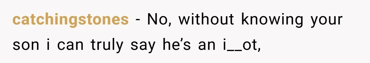 catchingstones − No, without knowing your son i can truly say he’s an i__ot,