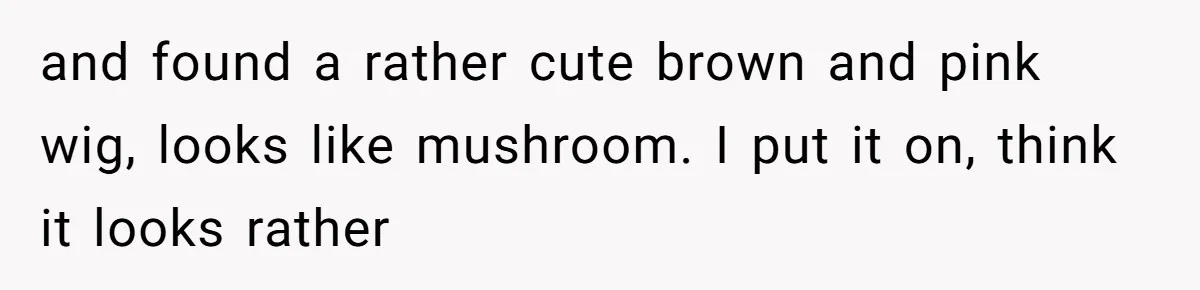 and found a rather cute brown and pink wig, looks like mushroom. I put it on, think it looks rather