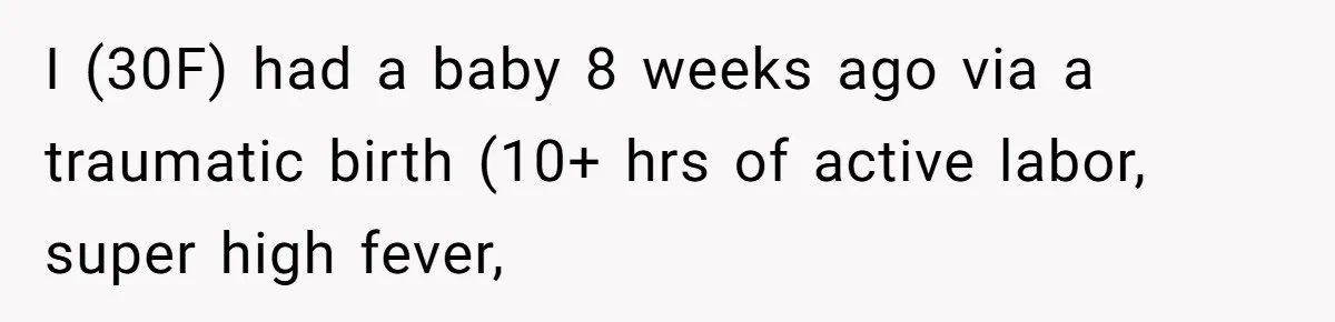 I (30F) had a baby 8 weeks ago via a traumatic birth (10+ hrs of active labor, super high fever,