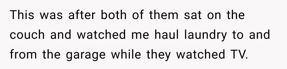 This was after both of them sat on the couch and watched me haul laundry to and from the garage while they watched TV.