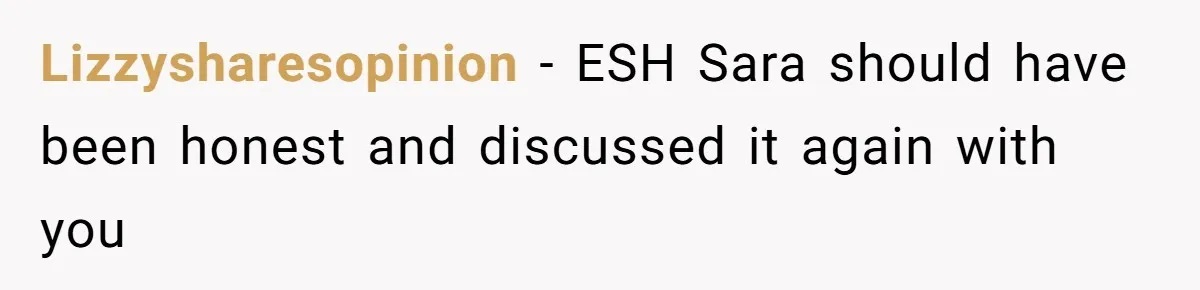 Lizzysharesopinion − ESH Sara should have been honest and discussed it again with you