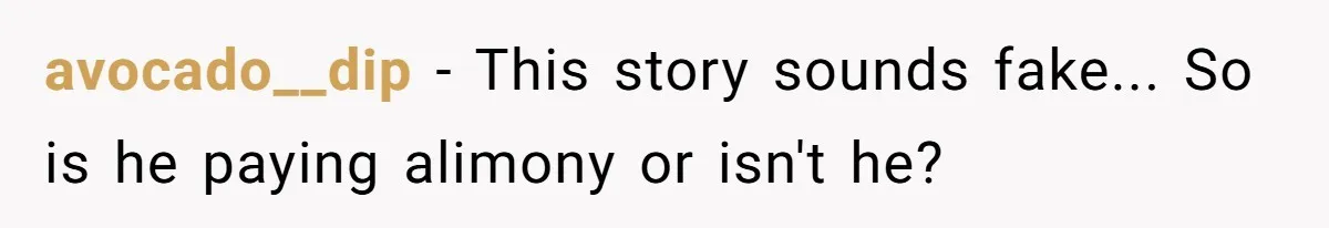 avocado__dip − This story sounds fake... So is he paying alimony or isn't he?