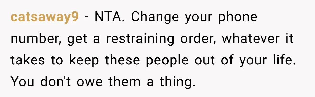 Mom Gave Her Away at Age Nine and Now Wants Help with Mortgage Payments catsaway9 - NTA. Change your phone number, get a restraining order, whatever it takes to keep these people out of your life. You don't owe them a thing.