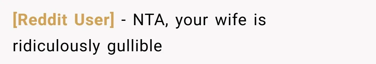 [Reddit User] − NTA, your wife is ridiculously gullible