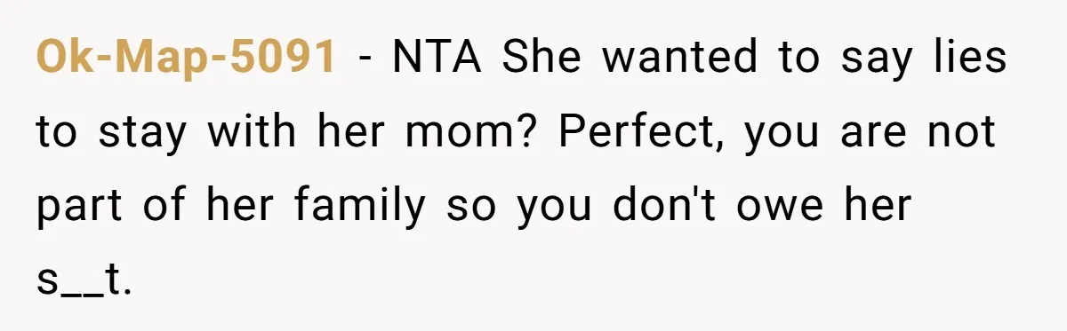 Ok-Map-5091 − NTA She wanted to say lies to stay with her mom? Perfect, you are not part of her family so you don't owe her s__t.