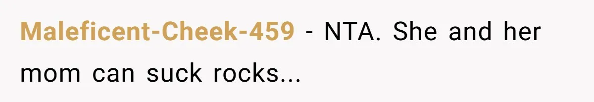 Maleficent-Cheek-459 − NTA. She and her mom can suck rocks...