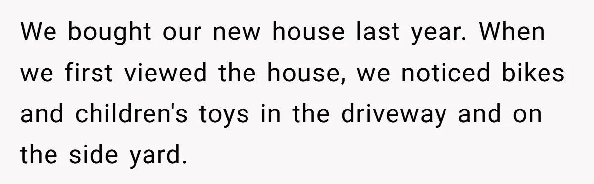 We bought our new house last year. When we first viewed the house, we noticed bikes and children's toys in the driveway and on the side yard.