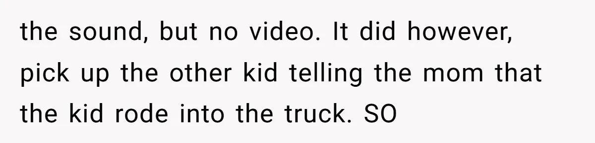 the sound, but no video. It did however, pick up the other kid telling the mom that the kid rode into the truck. SO