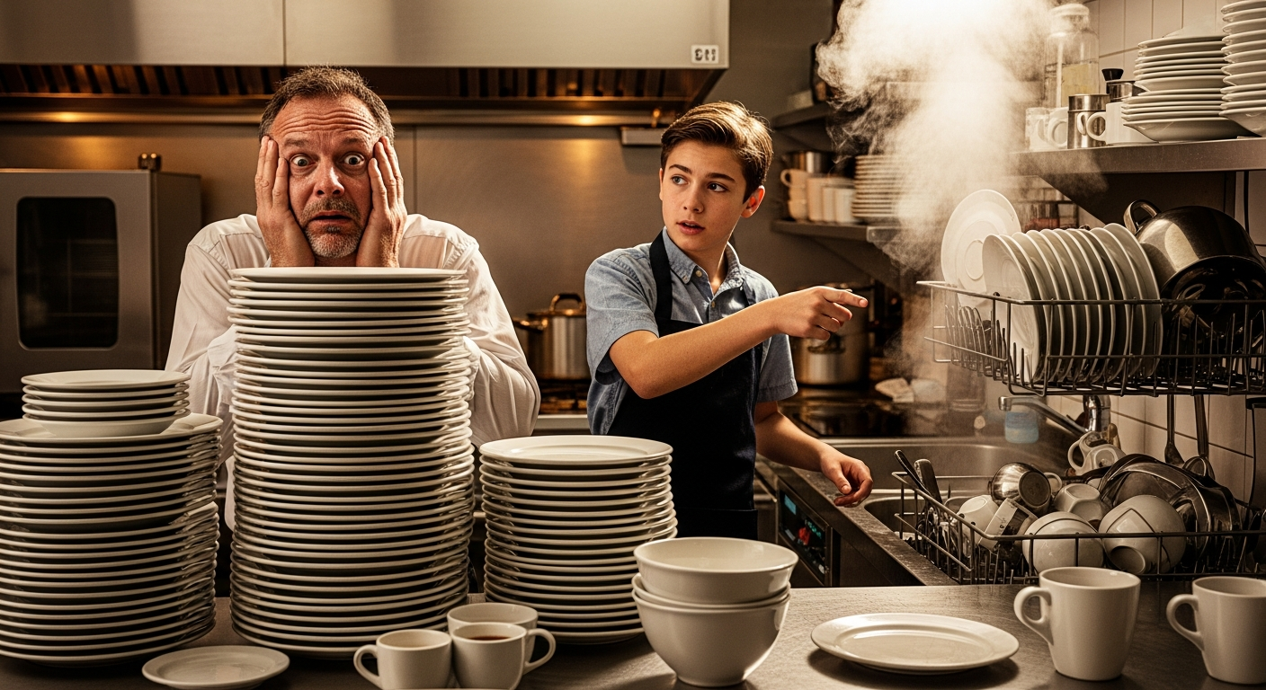 Teen Dishwasher Lets His Boss Fail to Teach Him a Lesson on the Busiest Day
