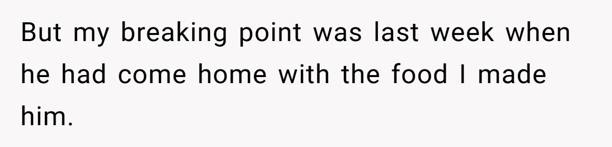 But my breaking point was last week when he had come home with the food I made him.