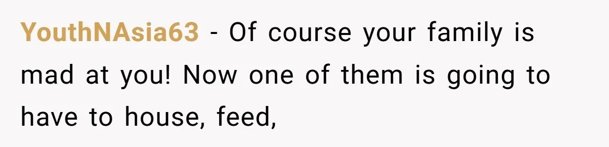 YouthNAsia63 − Of course your family is mad at you! Now one of them is going to have to house, feed,