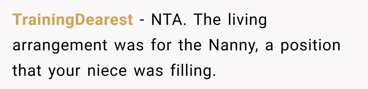 TrainingDearest − NTA. The living arrangement was for the Nanny, a position that your niece was filling.
