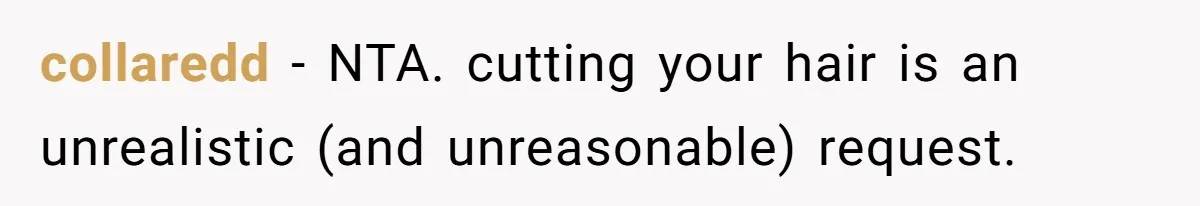 collaredd − NTA. cutting your hair is an unrealistic (and unreasonable) request.