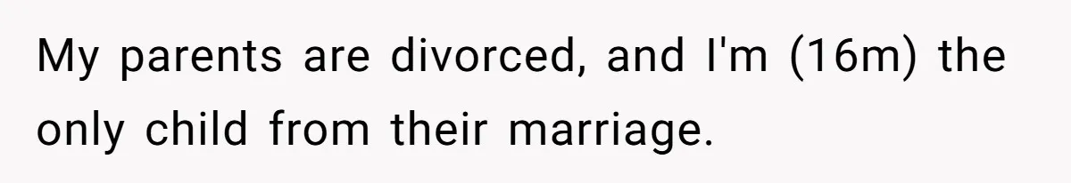 Teen Tells Divorced Parents He Wants Them Both There, Sparks Family Drama My parents are divorced, and I'm (16m) the only child from their marriage.