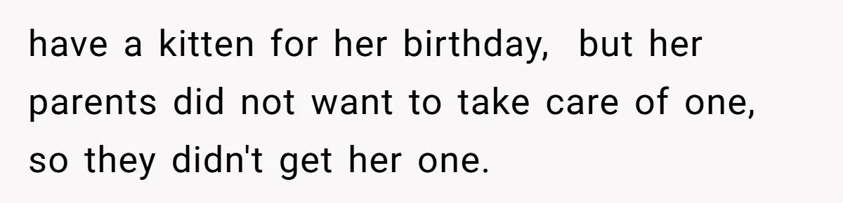 have a kitten for her birthday,  but her parents did not want to take care of one, so they didn't get her one.